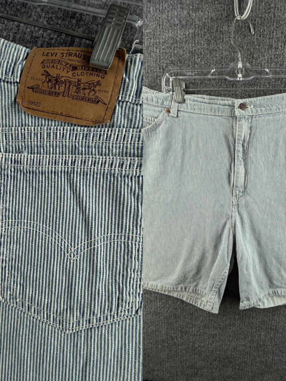 VTG Levis Orange Tab 922 Striped Jort USA Blue White Denim 22 Shorts ACTL 40x7